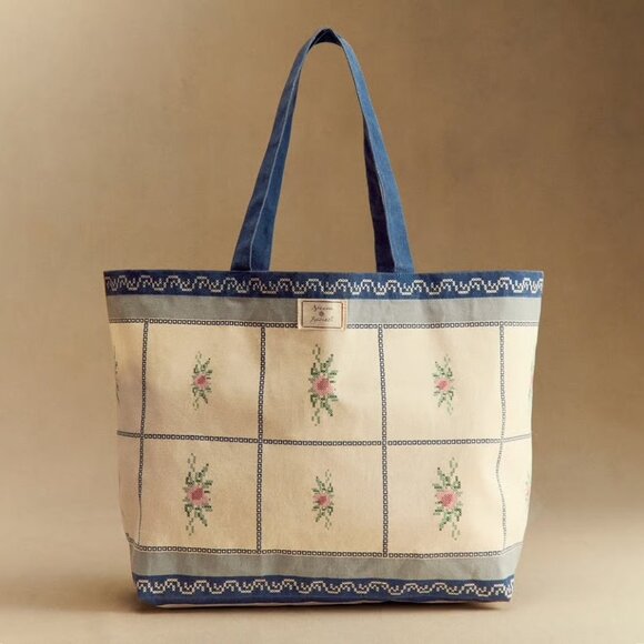 Sézane x Baziszt limited edition cottagecore floral embroidery print tote NWOT - Picture 5 of 7